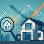 Modern residential home with market data visuals illustrating real estate price discovery through supply, demand, and valuation signals.